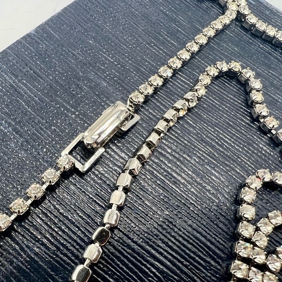 True vintage rhinestone fringe necklace silver tone 18” - Picture 5 of 7